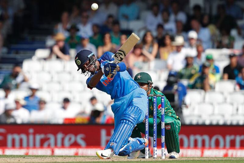 India all-rounder Hardik Pandya hits a six. AFP