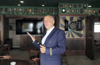 DUBAI , UNITED ARAB EMIRATES ,  October 15 , 2018 :- Peter Warwick, ex cruise director of the QE2 talking about some of his old memories inside the Fine Ales & Wines area at the Queen Elizabeth 2 ship in Dubai. ( Pawan Singh / The National )  For Weekend. Story by Hala Khalaf