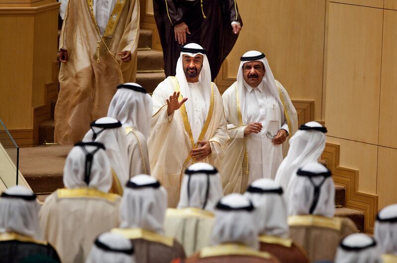 Attended by Sheikh Khalifa bin Zayed bin Sultan Al Nahyan,  the president of the UAE and emir of Abu Dhabi, as well as the rulers of the seven Emirates, the Federal National Council opened with the initial session on Tuesday, Nov. 15, 2011 at the FNC building in Abu Dhabi. (Silvia Razgova/The National)
