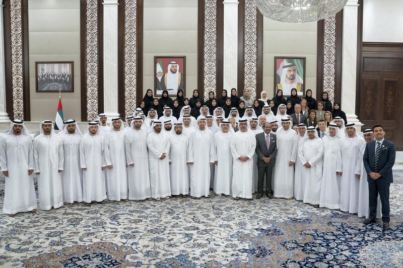 ABU DHABI, UNITED ARAB EMIRATES - May 15, 2019: HH Sheikh Hamed bin Zayed Al Nahyan, Chairman of the Crown Prince Court of Abu Dhabi and Abu Dhabi Executive Council Member (front row 11th L) ,stands for a group photograph with UAE Red Crescent board members, higher management, staff, donors and partners from local and international organizations, during an iftar reception at Al Bateen Palace.. Seen with HE Dr Mohamed Ateeq Al Falahi, Secretary General UAE Red Crescent (front row 9th L), HE Dr Hamdan Musalam Al Mazrouei, Chairman of the Board of Directors of the Emirates Red Crescent (front row 10th L), Yusuff Ali Managing Director Emke Group (front row 12th L) and Dr Shamsheer Vayalil Parampath, Founder and Managine Director of Burjeel Hospital (front row R).

( Eissa Al Hammadi for the Ministry of Presidential Affairs )
---