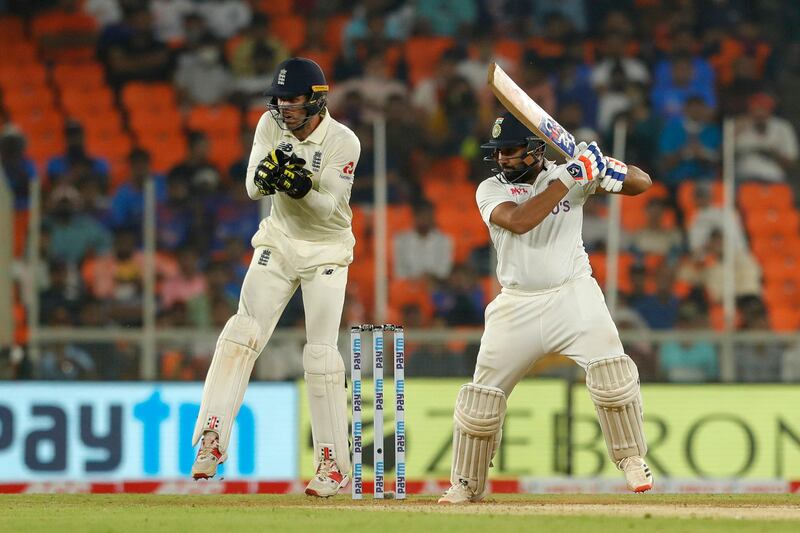 Rohit Sharma of India scoring a boundary during day one of the third PayTM test match between India and England held at the Narendra Modi Stadium, Ahmedabad, Gujarat, India on the 24th February 2021

Photo by Saikat Das / Sportzpics for BCCI