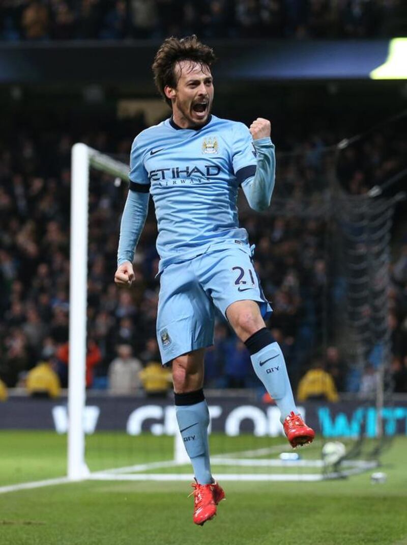 Spanish midfielder David Silva celebrates after scoring a goal for Manchester City. Abu Dhabi United Group bought the Sky Blues in 2008 and the club is sponsored by Etihad Airways. Carl Recine / Reuters 