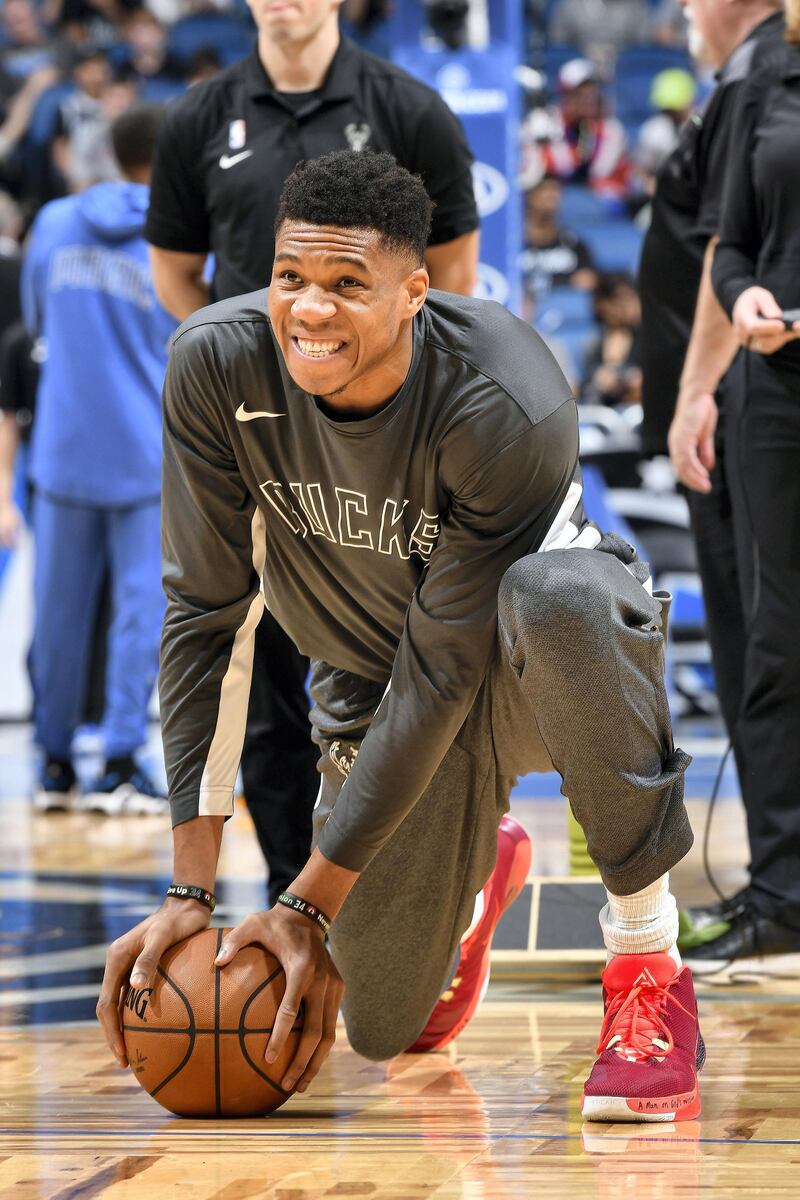 ORLANDO, FL - NOVEMBER 1: Giannis Antetokounmpo #34 of the Milwaukee Bucks looks on before the game during warmups on November 1, 2019 at Amway Center in Orlando, Florida. NOTE TO USER: User expressly acknowledges and agrees that, by downloading and or using this photograph, User is consenting to the terms and conditions of the Getty Images License Agreement. Mandatory Copyright Notice: Copyright 2019 NBAE   Fernando Medina/NBAE via Getty Images/AFP