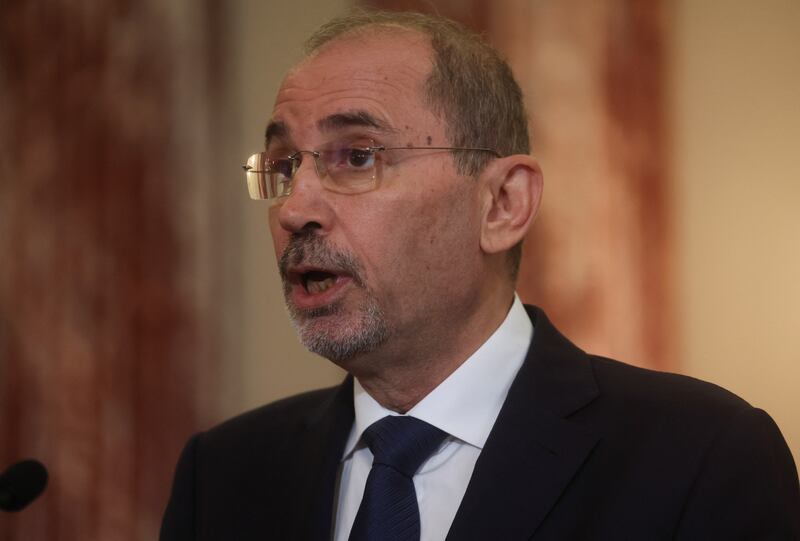 Jordan's Deputy Prime Minister and Minister of Foreign Affairs Ayman Safadi addresses a news conference in Washington earlier this month. Reuters