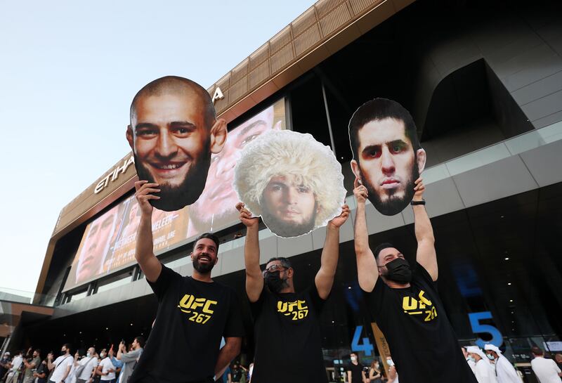 Fans outside the arena during UFC 267 at the Etihad Arena in Abu Dhabi on October 30, 2021. All Images Chris Whiteoak / The National