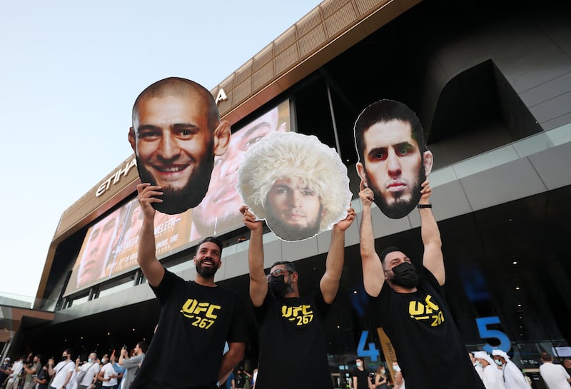 Fans outside the arena during UFC 267 at the Etihad Arena in Abu Dhabi on October 30, 2021. All Images Chris Whiteoak / The National