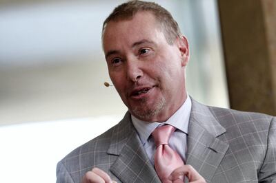 Jeffrey Gundlach, chief executive officer of Doubleline Capital LP, speaks during a Bloomberg TV interview at the annual Milken Institute Global Conference in Beverly Hills, California, U.S., on Tuesday, April 28, 2015. The conference brings together hundreds of chief executive officers, senior government officials and leading figures in the global capital markets for discussions on social, political and economic challenges. Photographer: Patrick T. Fallon/Bloomberg *** Local Caption *** Jeffrey Gundlach