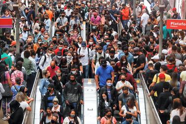Passengers at Sao Paulo station in Brazil. A new study found the Covid-19 variant first identified in the Brazilian city of Manaus could be more transmissable. EPA