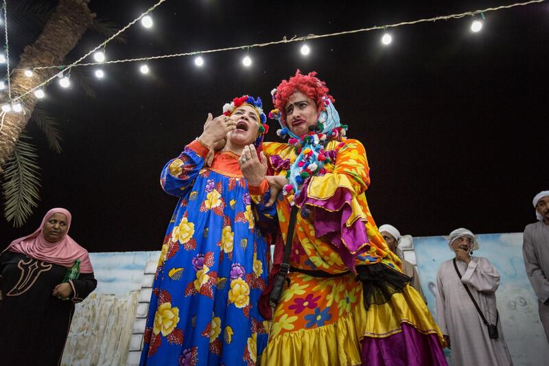 Actors on stage participate in a play about climate change in an open-air theatre in the village of El-Boghdadi, near Luxor, Egypt.  Bloomberg