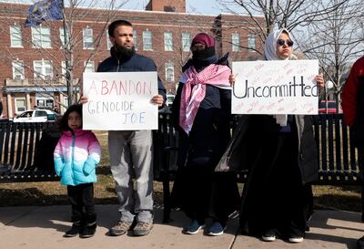 Supporters of the 'uncommitted' campaign in Michigan rallied on Sunday.  Reuters