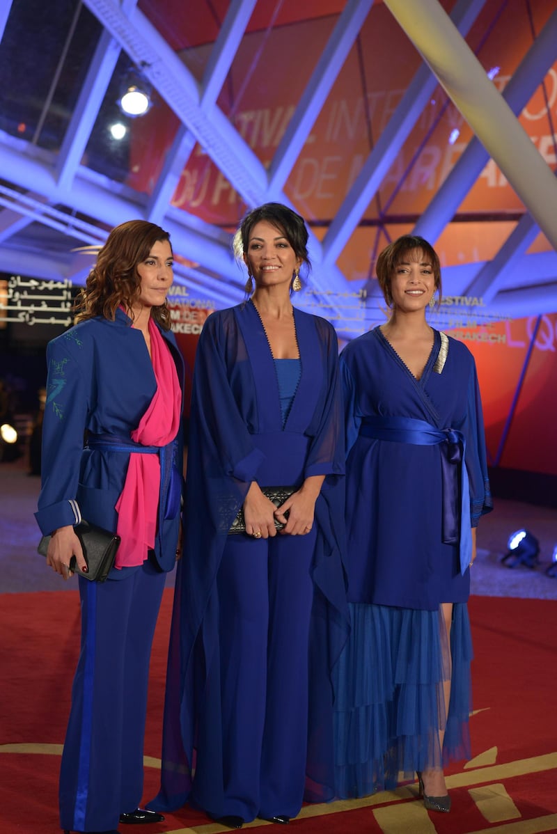 Lubna Azabal, Maryam Touzani and Nisrin Erradi attend the screening of 'Adam' during the 18th annual Marrakech International Film Festival, in Marrakech, Morocco, on Tuesday, December 3, 2019. EPA