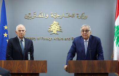 European Union foreign policy chief Josep Borrell with Lebanon's Foreign Minister, Abdallah Bou Habib, at a joint news conference in Beirut. Reuters