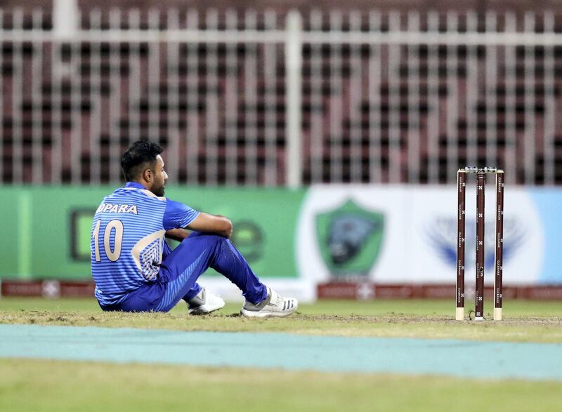 Sharjah, United Arab Emirates - October 17, 2018: Ravi Bopara of the Balkh Legends misses a run out during the game between Balkh Legends and Nangarhar Leopards in the Afghanistan Premier League. Wednesday, October 17th, 2018 at Sharjah Cricket Stadium, Sharjah. Chris Whiteoak / The National