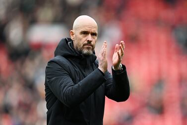 MANCHESTER, ENGLAND - APRIL 27: Erik ten Hag, Manager of Manchester United, applauds the fans after the Premier League match between Manchester United and Burnley FC at Old Trafford on April 27, 2024 in Manchester, England. (Photo by Michael Regan / Getty Images)