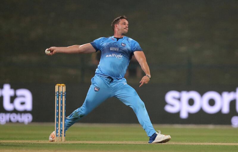 ABU DHABI , UNITED ARAB EMIRATES, October 06 , 2018 :- Albie Morkel of Multiply Titans  bowling during the Final of Abu Dhabi T20 cricket match between Lahore Qalanders vs Multiply Titans held at Zayed Cricket Stadium in Abu Dhabi. ( Pawan Singh / The National )  For Sports/News/Instagram/Online. Story by Amith