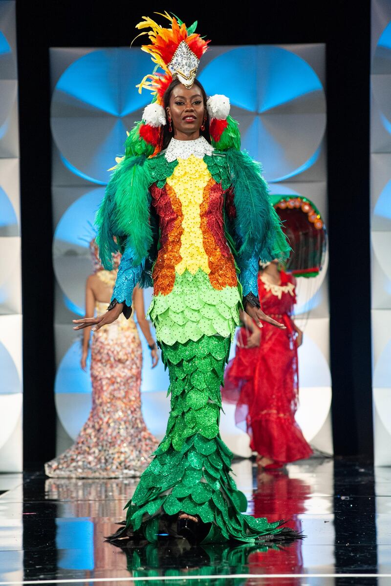 Tarea Sturrup, Miss Bahamas 2019 on stage during the National Costume Show at the Marriott Marquis in Atlanta on Friday, December 6, 2019. The National Costume Show is an international tradition where contestants display an authentic costume of choice that best represents the culture of their home country. The Miss Universe contestants are touring, filming, rehearsing and preparing to compete for the Miss Universe crown in Atlanta. Tune in to the FOX telecast at 7:00 PM ET on Sunday, December 8, 2019 live from Tyler Perry Studios in Atlanta to see who will become the next Miss Universe. HO/The Miss Universe Organization