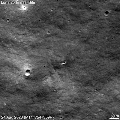 Nasa's Lunar Reconnaissance Orbiter captured the crash site of Russia's Luna-25 craft on the lunar surface on August 31, 2023. Photo: Nasa