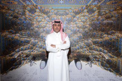 Abdulnasser Gharem attends the opening of his exhibition Richochet at Asia House. (Photo by rune hellestad/Corbis via Getty Images)
