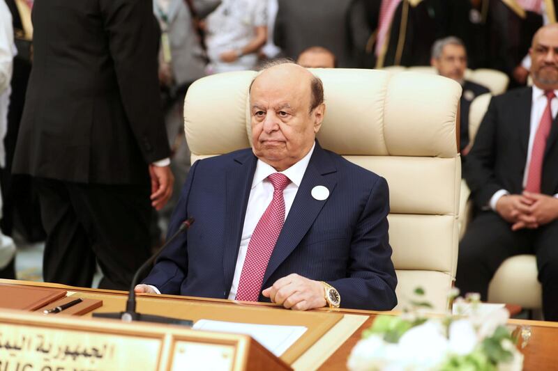 FILE PHOTO: Yemeni President Abd-Rabbu Mansour Hadi attends the Arab summit in Mecca, Saudi Arabia, May 31, 2019. REUTERS/Hamad l Mohammed/File Photo