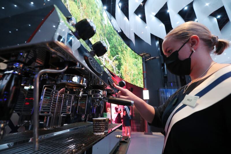 A coffee machine powered by CO2 at the Finland pavilion.