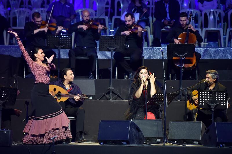 Lebanese diva Jahida Wehbe performs on stage during the annual Baalbeck International Festival in Baalbeck.