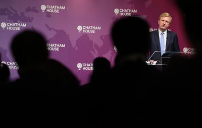 UK Deputy Prime Minister Oliver Dowden delivers a speech about his vision for economic security at the Chatham House in London last week. EPA