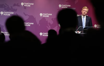 UK Deputy Prime Minister Oliver Dowden delivers a speech about his vision for economic security at the Chatham House in London last week. EPA