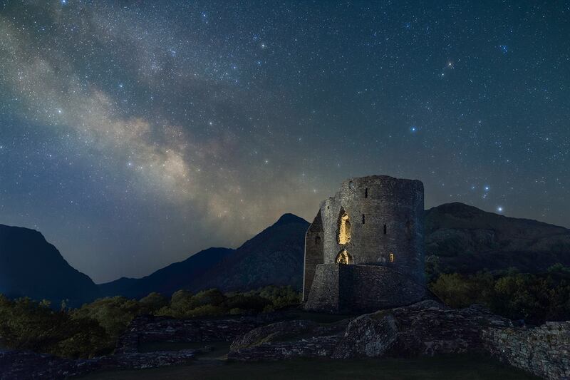 A clear night sky as seen from late 12th-century Dolbadarn Castle at the base of Llanberis Pass in Wales. Photo: Robert Price