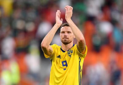 YEKATERINBURG, RUSSIA - JUNE 27:  Marcus Berg of Sweden celebrates victory following the 2018 FIFA World Cup Russia group F match between Mexico and Sweden at Ekaterinburg Arena on June 27, 2018 in Yekaterinburg, Russia.  (Photo by Hector Vivas/Getty Images)