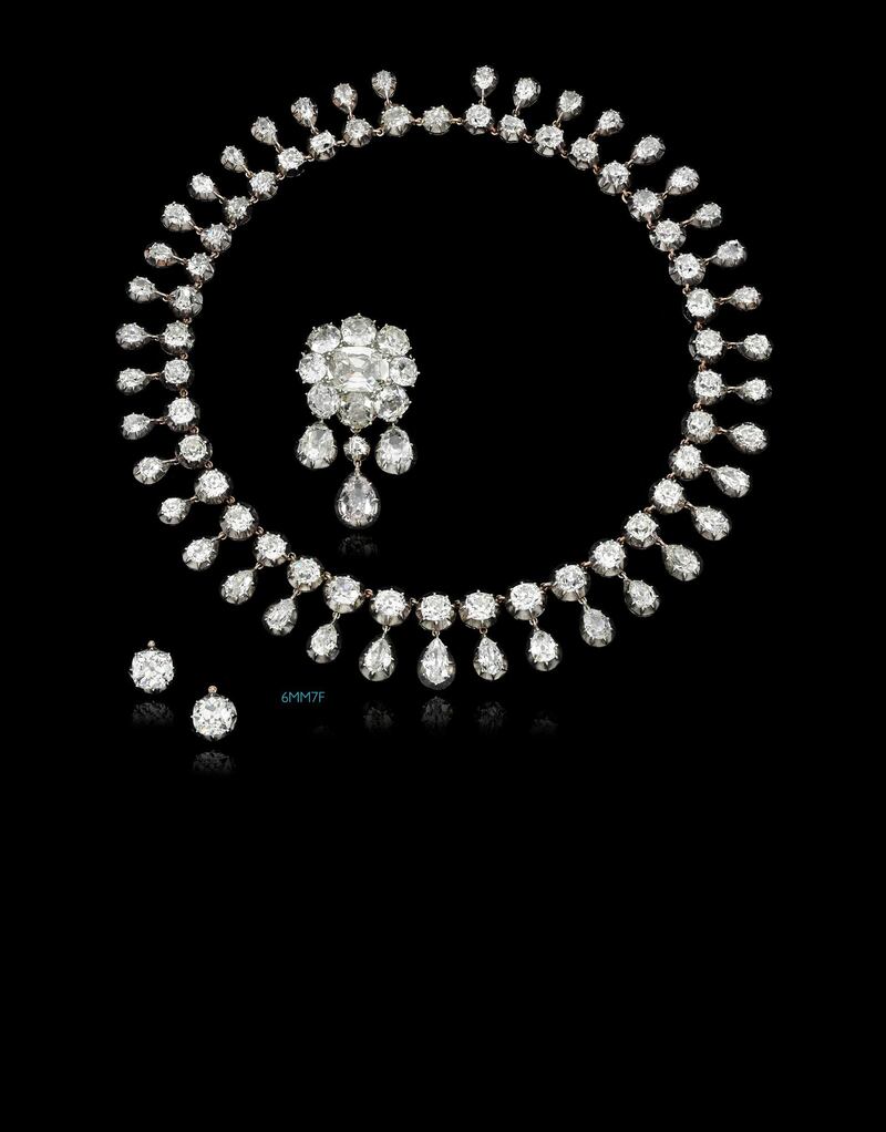 A diamond parure with old-cut diamonds and a detachable pendant, made for Louise of France, which sold for Dh3.1 million