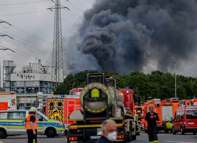 Emergency vehicles the Chempark site in Leverkusen where several people were injured in an explosion. AP 