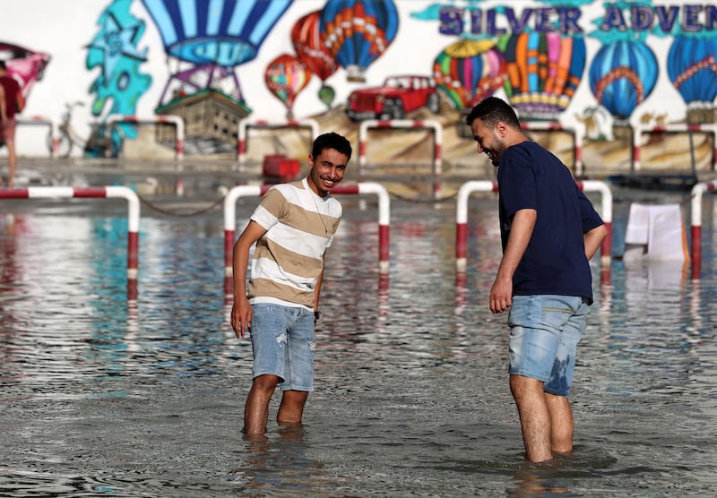 Flooding in the Al Barsha area of Dubai. UAE residents should be aware of the health hazards standing water can pose. Chris Whiteoak / The National