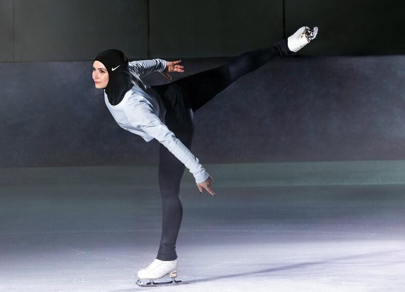 Emirati figure skater Zahra Lari wears Nike's Pro Hijab. AP