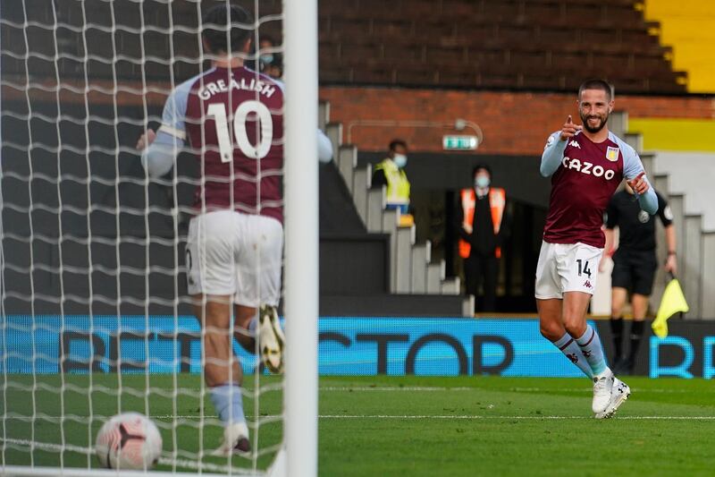 Conor Hourihane makes it 2-0 to Aston Villa. EPA