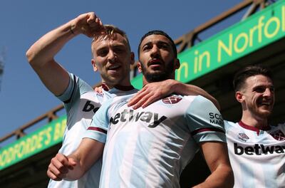 West Ham United's Said Benrahma celebrates scoring the third goal on Sunday. Reuters