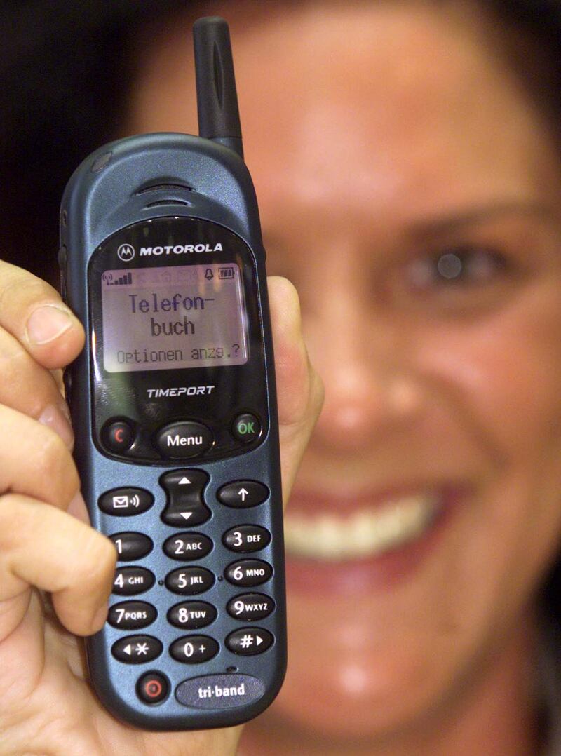 Motorola's new tri-band cellular phone in 1999. The Timeport could be used in Europe, Asia, Africa and the US.  Reuters