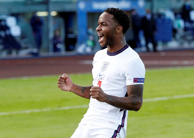 England's Raheem Sterling celebrates scoring the winner. Reuters