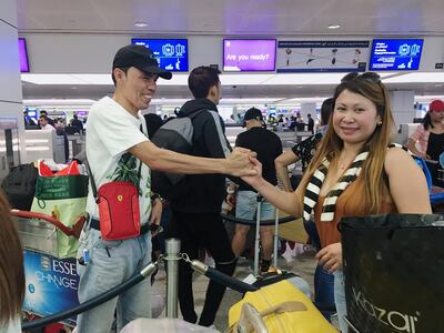 DUBAI, UNITED ARAB EMIRATES - AUGUST 14, 2018. 

Today, a total of 101 Filipino nationals will fly out of Dubai via Philippine Airlines.

The Philippine Consulate has booked a one-way tickets (DXB-MNL) for the returning Filipinos. "Out of the 152 amnesty-seekers, 101 were given free tickets. The rest were not aware that we are providing them with free tickets. Some of them had their tickets booked a month before. Unfortunately, we cannot refund the fare due to restrictions in the Philippine government auditing rules," Cortes said.


(Photo by Reem Mohammed/The National)

Reporter: Patrick Ryan
Section:  NA