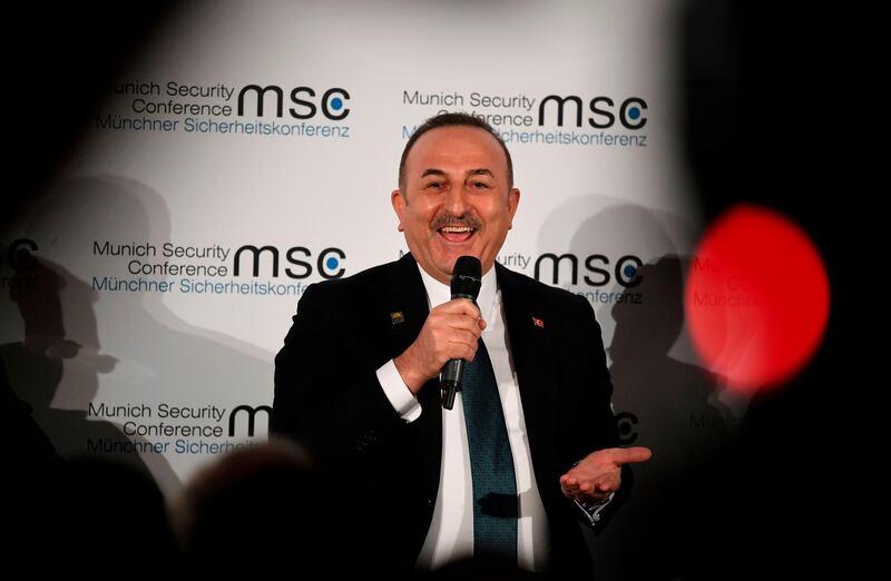 Turkish Foreign Minister Mevlut Cavusoglu speaks during the 56th Munich Security Conference (MSC) in Munich, southern Germany.  AFP