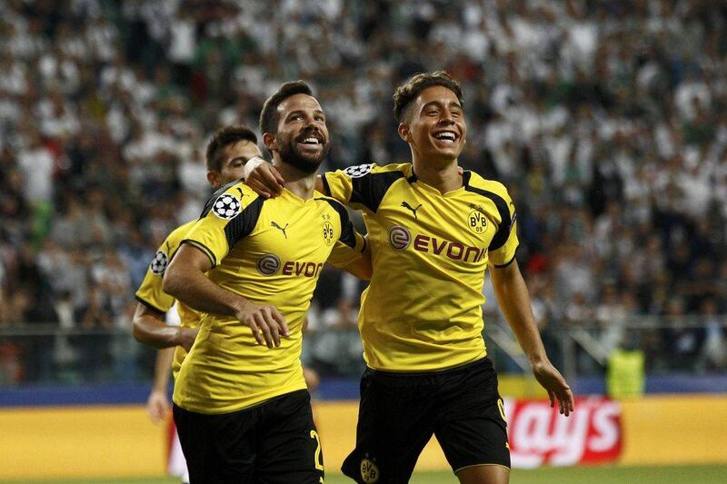 Borussia Dortmund midfielder Gonzalo Castro celebrates after scoring a goal against Legia Warsaw. Dortmund won the match 7-0. Kacper Pempel / Reuters