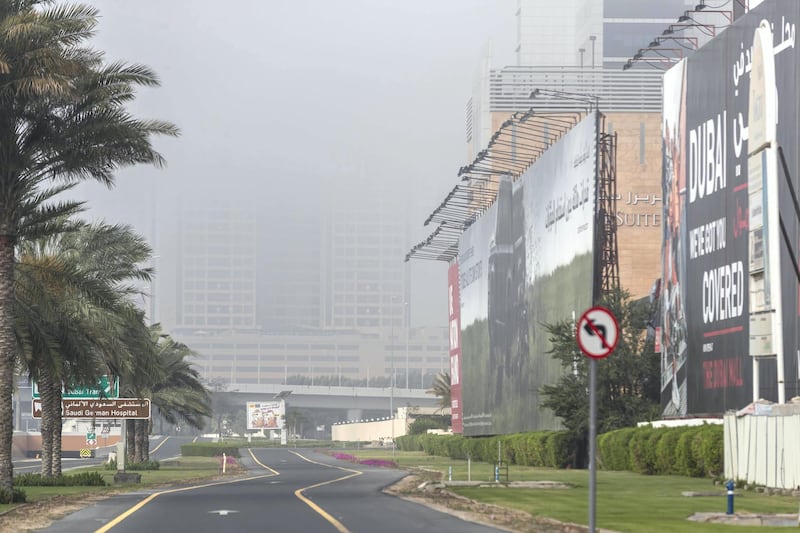 DUBAI, UNITED ARAB EMIRATES. 08 APRIL 2020. Fog in the early morning around the Al Sufouh and JLT area of Dubai. (Photo: Antonie Robertson/The National) Journalist: Standalone. Section: National.