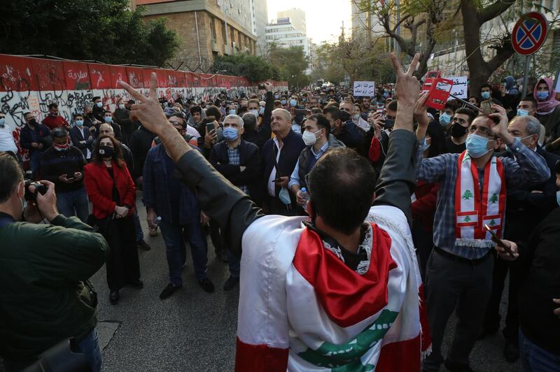 Protesters demand the release of deposits from Lebanon's banks, in Al-Hamra Street, Beirut, in a protest against the country's government and banking system. EPA