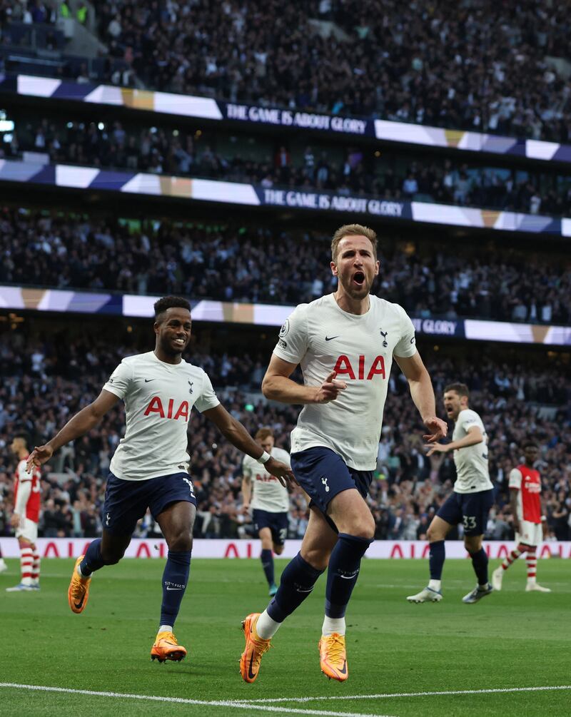 Kane celebrates scoring the second goal for Spurs. Action Images