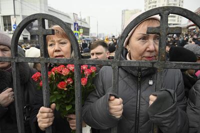 Mourners gather ahead of the funeral of Russian opposition leader Alexei Navalny in Moscow. AFP 