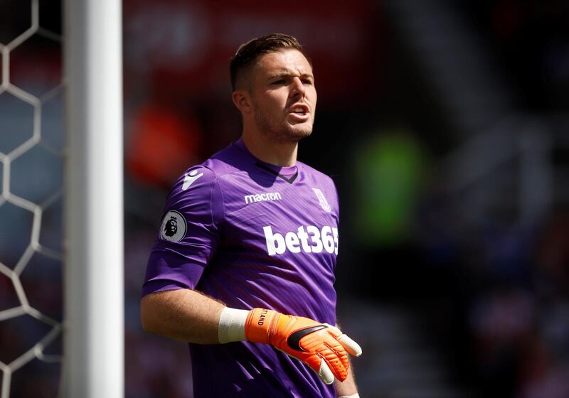 Soccer Football - Premier League - Stoke City vs Crystal Palace - bet365 Stadium, Stoke-on-Trent, Britain - May 5, 2018   Stoke City's Jack Butland looks on      Action Images via Reuters/Carl Recine    EDITORIAL USE ONLY. No use with unauthorized audio, video, data, fixture lists, club/league logos or "live" services. Online in-match use limited to 75 images, no video emulation. No use in betting, games or single club/league/player publications.  Please contact your account representative for further details.