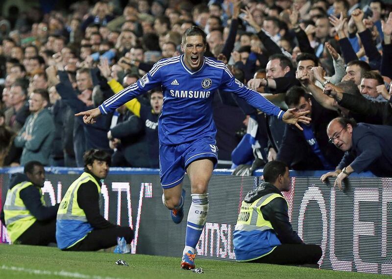 Fernando Torres celebrates scoring the winning goal for Chelsea against Manchester City in their English Premier League match at Stamford Bridge on Sunday. Kerim Okten / EPA