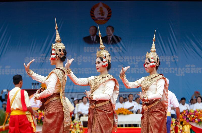 Dancers perform during a campaign rally of Cambodian Prime Minister Hun Sen's Cambodian People's Party in Phnom Penh. Heng Sinith/AP Photo
