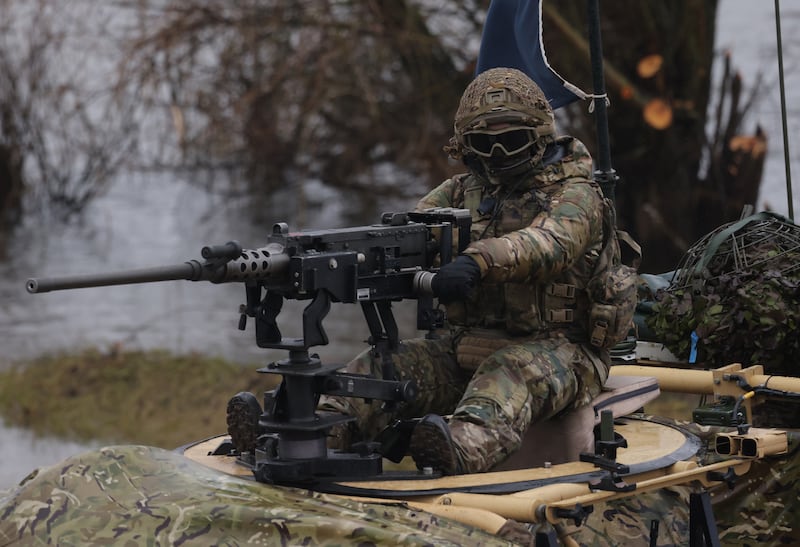 A British soldier on a Jackal combat vehicle after crossing the Vistula River during the Nato Dragon military exercise near Gniew, Poland. Getty Images