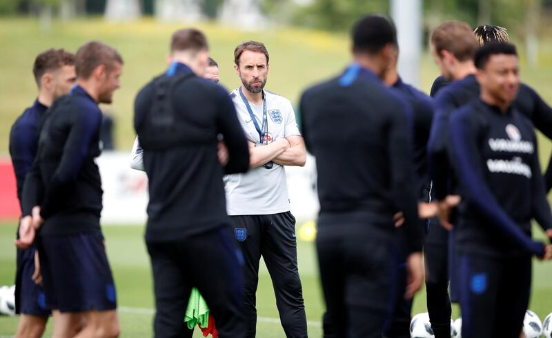 England manager Gareth Southgate looks on during a training session at St Georges Park on May 28, 2018 in Burton-upon-Trent, England. Carl Recine / Reuters