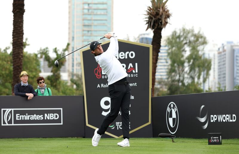 Thomas Pieters of Belgium tees off on the 9th hole. Getty Images